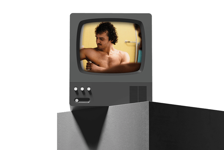 A TV displaying a man